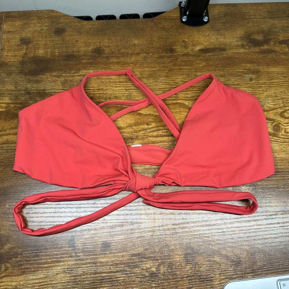Lululemon Wrap Bikini Top Coral Red Cross Back Adjustable Straps Womens